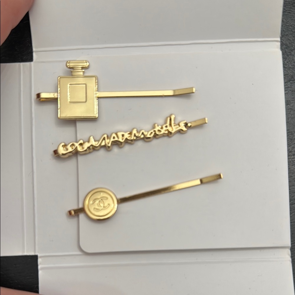 CHANEL Gold Hair Accessories Set with Iconic Designs